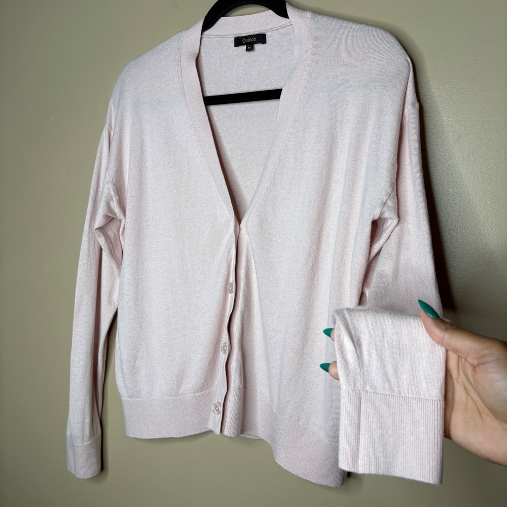 Quince Women Blush Pink Organic Cotton Cashmere Blend Cardigan Medium Preppy